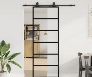 vidaXL Ușă glisantă cu set de feronerie neagră 76x205 cm Sticlă ESG