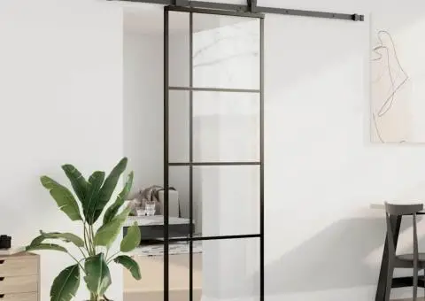 Ușă glisantă cu set de feronerie neagră 76x205 cm Sticlă ESG - 3/5