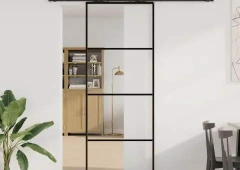 Ușă glisantă cu set de feronerie neagră 76x205 cm Sticlă ESG - 1/5