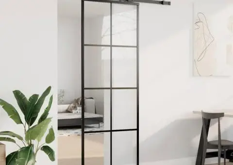 Ușă glisantă cu set de feronerie neagră 76x205 cm Sticlă ESG - 3/5