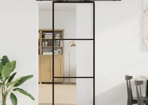 Ușă glisantă cu set de feronerie neagră 76x205 cm Sticlă ESG - 1/5