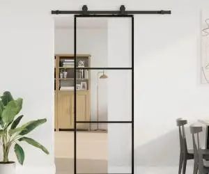 vidaXL Ușă glisantă cu set de feronerie neagră 76x205 cm Sticlă ESG
