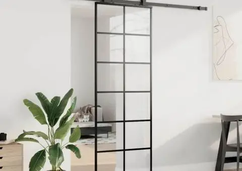 Ușă glisantă cu set de feronerie neagră 76x205 cm Sticlă ESG - 3/5