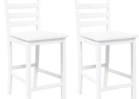 Scaune de bar 2 buc din cauciuc din lemn masiv alb - 2/5