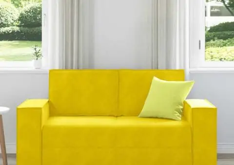 Canapea cu 2 locuri, galben, 120 cm, catifea - 3/5