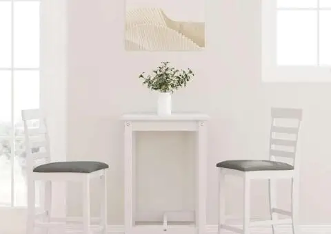 Scaune de bar cu perne 2 buc din cauciuc din lemn masiv alb - 1/5