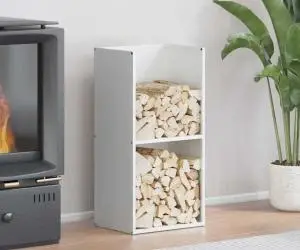 vidaXL Suport pentru lemne de foc alb 40x30x80 cm Oțel laminat la rece