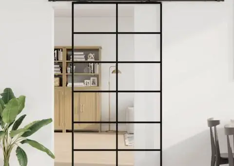 Ușă glisantă cu set de feronerie neagră 102x205 cm Sticlă ESG - 1/5