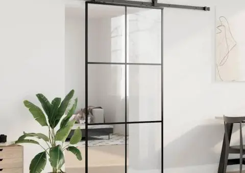 Ușă glisantă cu set de feronerie neagră 102x205 cm Sticlă ESG - 3/5