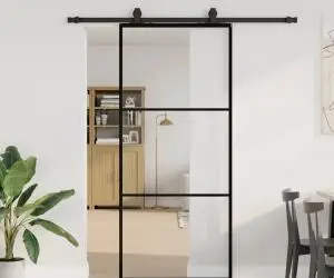 vidaXL Ușă glisantă cu set de feronerie neagră 90x205 cm Sticlă ESG