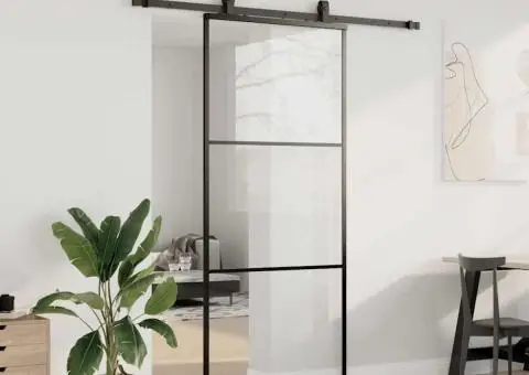 Ușă glisantă cu set de feronerie neagră 90x205 cm Sticlă ESG - 3/5