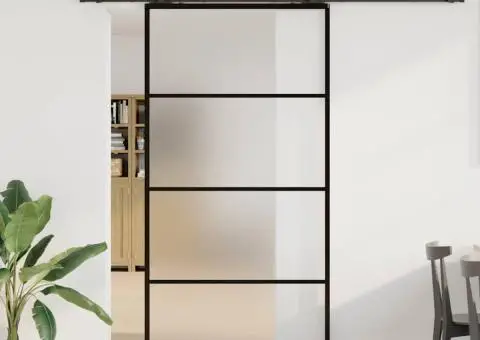 Ușă glisantă cu set de feronerie neagră 102x205 cm Sticlă ESG - 1/5