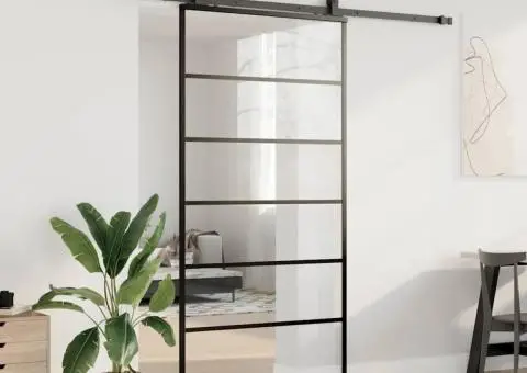 Ușă glisantă cu set de feronerie neagră 102x205 cm Sticlă ESG - 3/5