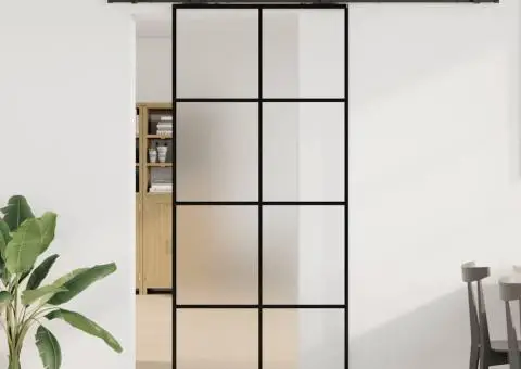 Ușă glisantă cu set de feronerie neagră 90x205 cm Sticlă ESG - 1/5