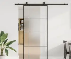 vidaXL Ușă glisantă cu set de feronerie neagră 90x205 cm Sticlă ESG