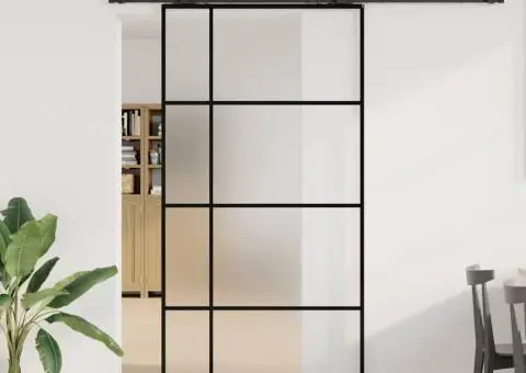 Ușă glisantă cu set de feronerie neagră 102,5x205 cm Sticlă ESG - 1/5