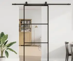 vidaXL Ușă glisantă cu set de feronerie neagră 90x205 cm Sticlă ESG
