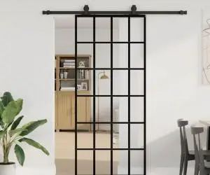 vidaXL Ușă glisantă cu set de feronerie neagră 90x205 cm Sticlă ESG