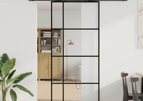 Ușă glisantă cu set de feronerie neagră 90x205 cm Sticlă ESG - 1/5