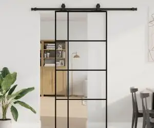 vidaXL Ușă glisantă cu set de feronerie neagră 90x205 cm Sticlă ESG