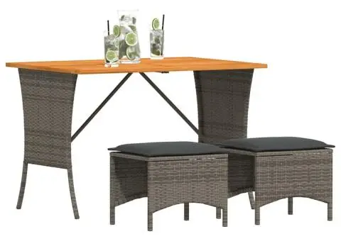 Set mobilier de grădină cu perne, 3 piese, gri, poliratan - 4/5