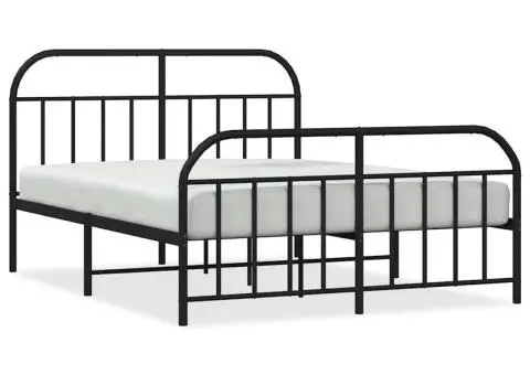 Cadru pat metalic cu tăblie de cap/picioare, negru, 135x190 cm - 2/5