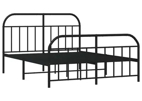 Cadru pat metalic cu tăblie de cap/picioare, negru, 135x190 cm - 3/5