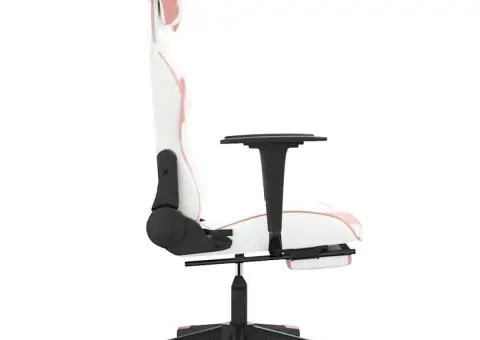 Scaun gaming de masaj/suport picioare, alb/roz, piele ecologică - 5/5