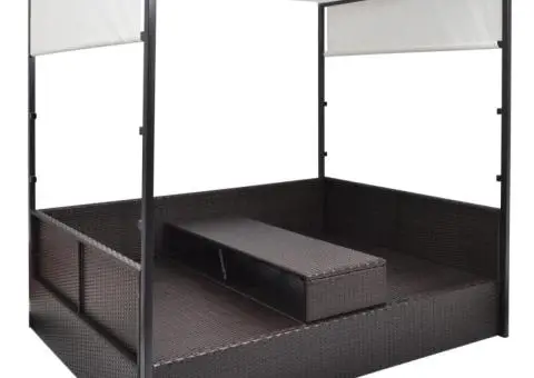 Pat de grădină cu baldachin, maro, 190 x 130 cm, poliratan - 5/5