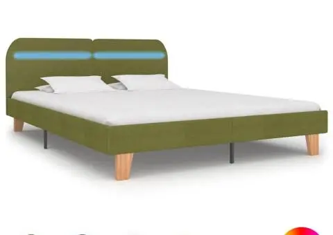 Cadru de pat cu LED fără saltea țesătură verde 150x200 cm - 1/5