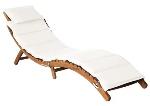 șezlong cu perne crem din lemn masiv de salcâm - 1/5