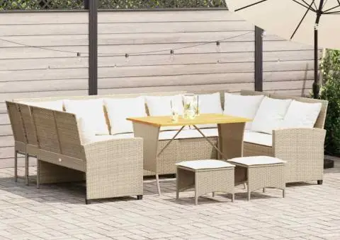 Set canapele de grădină, 4 piese, cu perne, bej, poliratan - 1/5