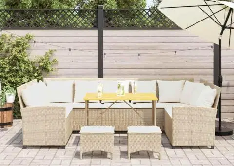 Set canapele de grădină, 4 piese, cu perne, bej, poliratan - 3/5