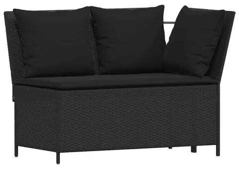 Set mobilier de grădină cu perne, 3 piese, negru, poliratan - 5/5