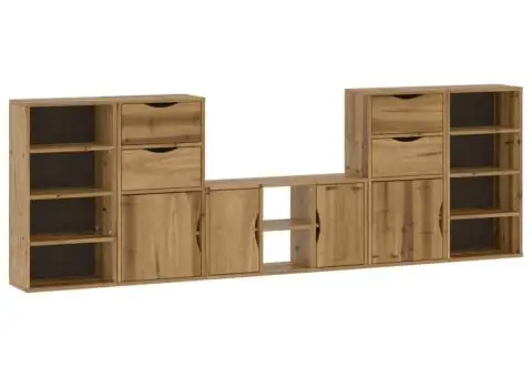 Unități TV 5 piese cu depozitare „ODDA” din lemn masiv de pin - 2/5