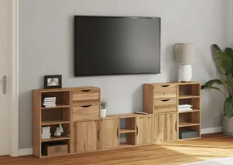 Unități TV 5 piese cu depozitare „ODDA” din lemn masiv de pin - 3/5