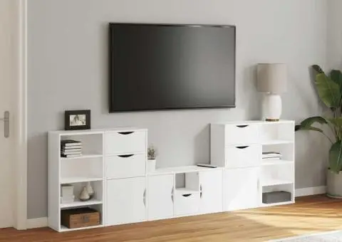 Unități TV 5 piese cu depozitare ODDA din lemn masiv de pin alb - 3/5