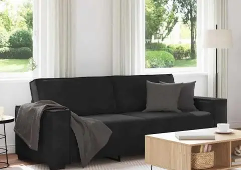 Canapea cu 3 locuri, Negru, 180 cm, catifea - 1/5