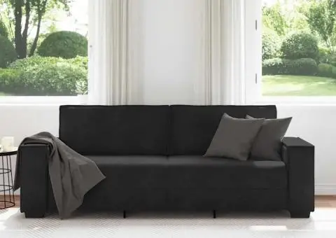 Canapea cu 3 locuri, Negru, 180 cm, catifea - 3/5