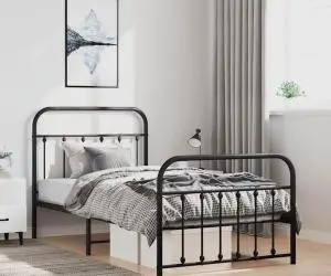 vidaXL Cadru pat metalic cu tăblii de cap/picioare, negru, 100x190 cm