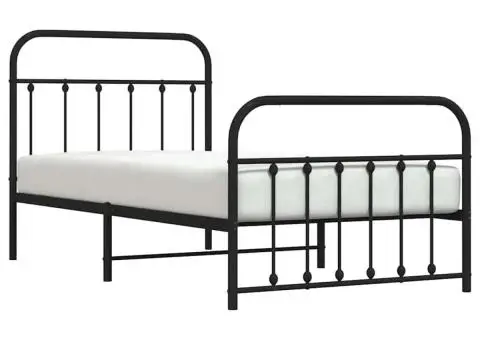 Cadru pat metalic cu tăblii de cap/picioare, negru, 100x190 cm - 5/5