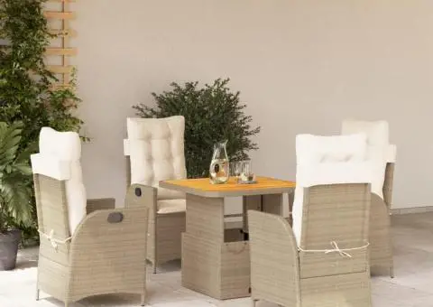 Set mobilier de grădină cu perne, 5 piese, bej, poliratan - 1/5