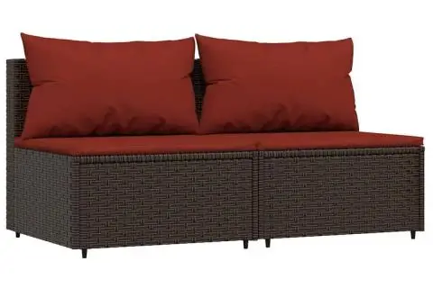 Canapele de mijloc de grădină cu perne, 2 buc., maro, poliratan - 2/5