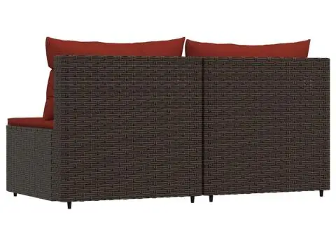 Canapele de mijloc de grădină cu perne, 2 buc., maro, poliratan - 5/5