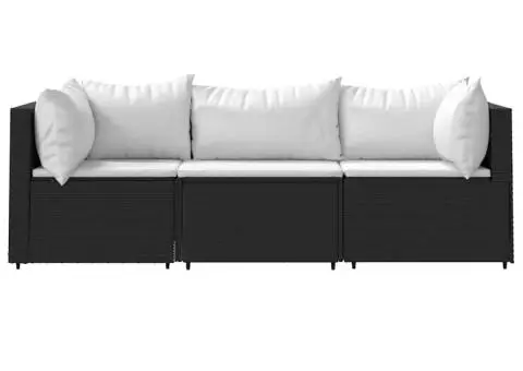 Set mobilier de grădină cu perne, 3 piese, negru, poliratan - 3/5