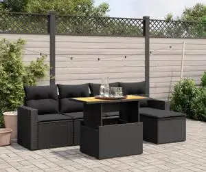 vidaXL Set mobilier de grădină cu perne, 6 piese, negru, poliratan