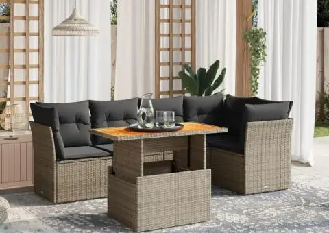 Set canapea de grădină cu perne, 5 piese, gri, poliratan - 1/3