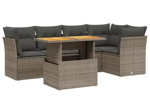 Set canapea de grădină cu perne, 5 piese, gri, poliratan - 2/3