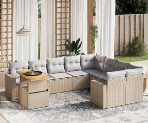 vidaXL Set canapele de grădină cu perne, 10 piese, bej, poliratan