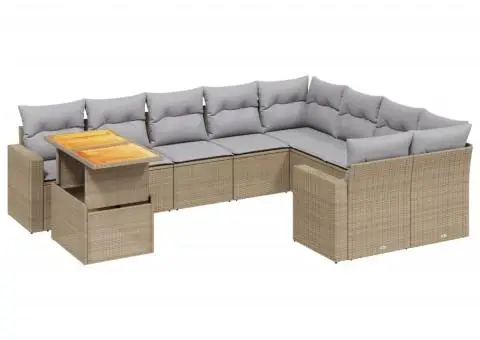 Set canapele de grădină cu perne, 10 piese, bej, poliratan - 2/3